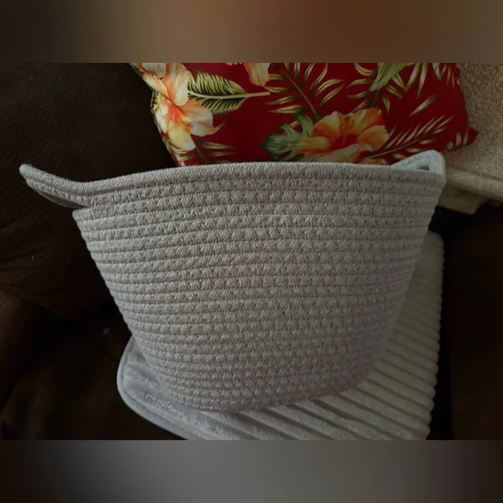 HD Gray Woven Basket with Handles new without tags . Sz 12x6x10 6x8.7 inches